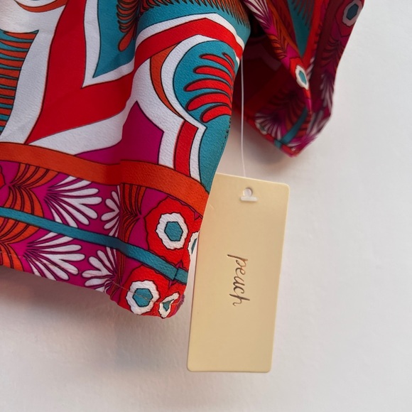 NWT Peach V-Neck Tie Top Retro floral art deco print - Picture 8 of 11